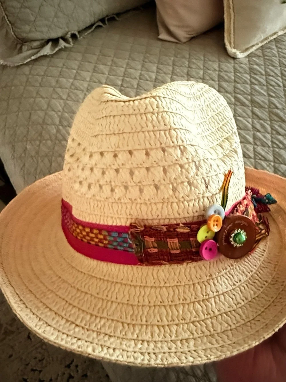 Straw Fedora Upcycled Hat Size Large